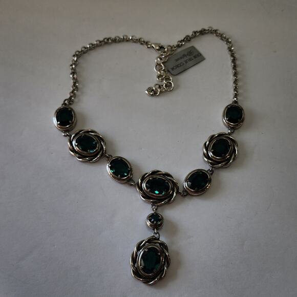 Brighton Radiant Green Teal Crystal Jeweled Flower Raindrop Necklace‎ NEW! - Picture 8 of 9
